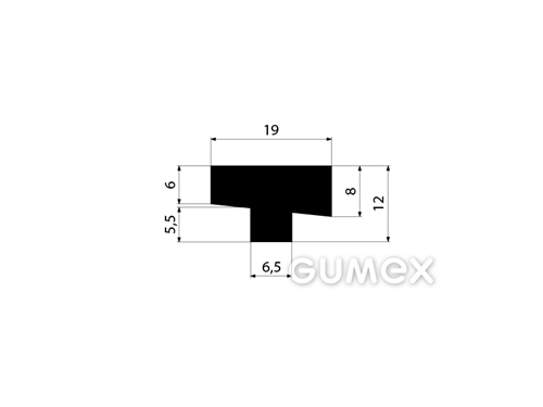 Gumový profil tvaru "T", 12x19/6,5mm, 70°ShA, EPDM, -40°C/+100°C, čierny